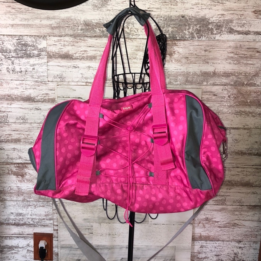 Thirty one duffel bag polka dot travel bag large thirty one bag pink and gray​​​